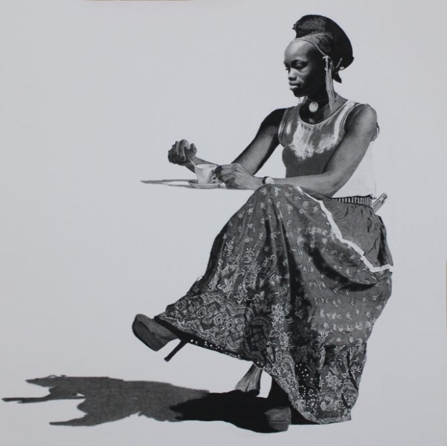 Neville Barbour-Dahomey in the Cafe (drawing 29" x 29" x 1"  $3,000)