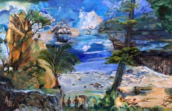 Anthony Adonis Lewis - Arrival (oil on canvas 51" x 80" $12,950)